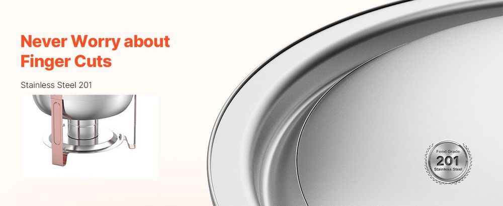VEVOR Warmhalteteller Buffet Set, 5 Qt 4er Pack, Edelstahl Chafing Dish mit 4 Vollformat-Pfannen, runder Catering-Wärmer mit Deckel, Wasserpfanne, klappbarer Ständer und Clip, für Hochzeiten, Partys, Bankette, Silber, Roségold-4 Stück