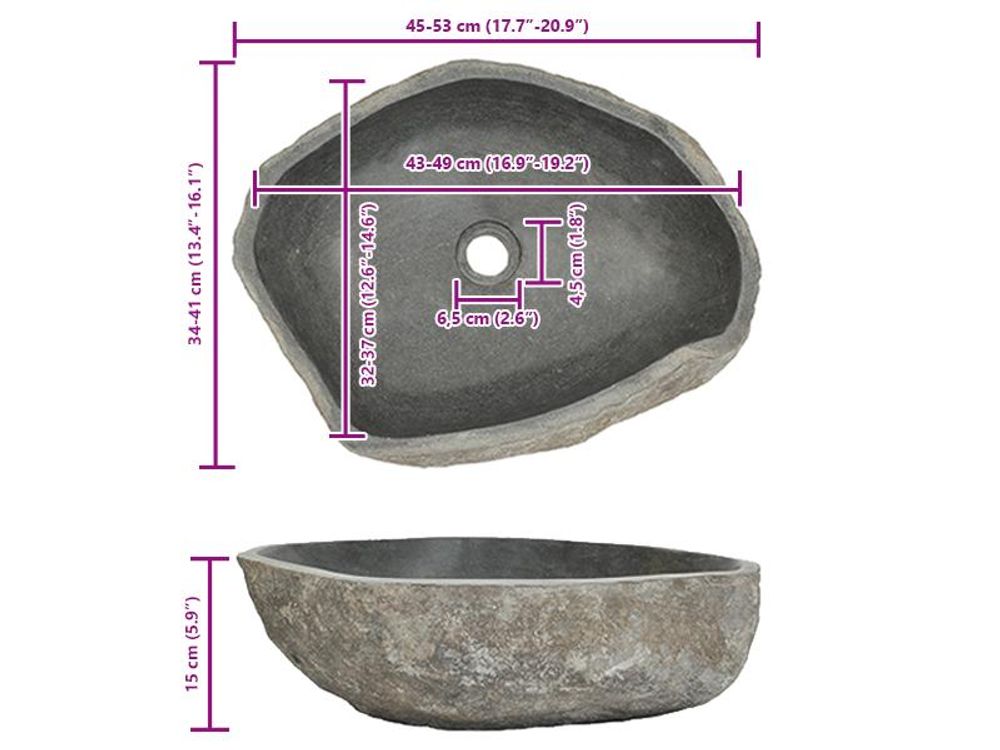 vidaXL Lavabo in pietra di fiume ovale (45-53)x(34-41) cm