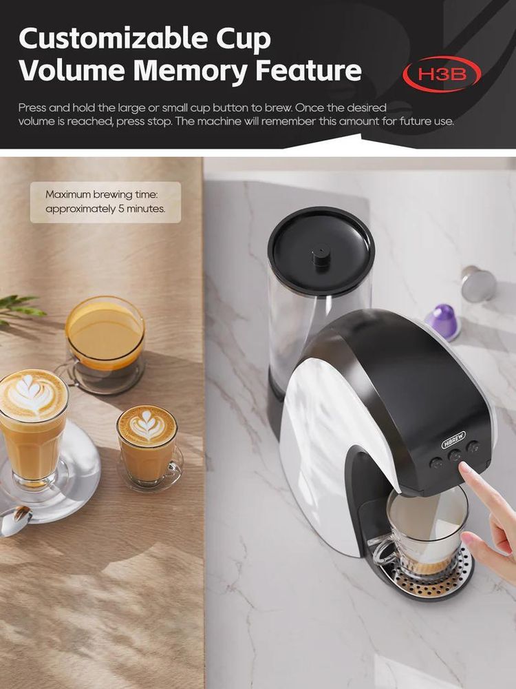 HiBREW H3B 3-in-1 Kapsel-Kaffeemaschine mit 19 Bar Druck, 850 ml Wassertank, 1100 W Leistung, kompatibel mit mehreren Kapselsystemen