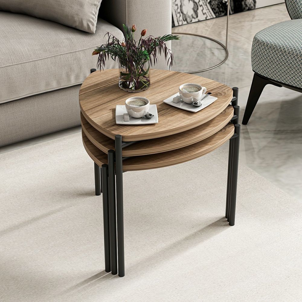 Skye Decor, Lenny - Walnut, Beistelltische, Satztisch (3-teilig), Nussbaum, 45 x 45 x 45 cm