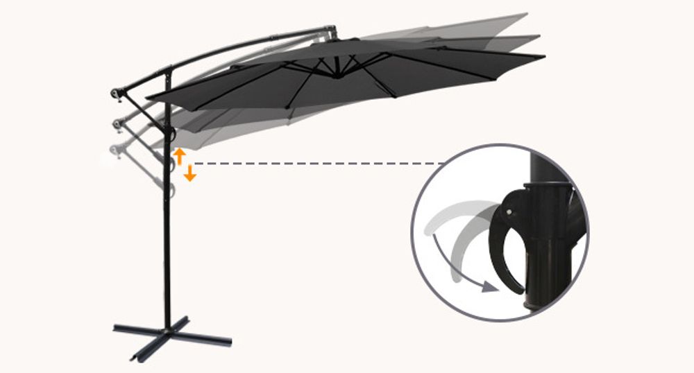 Puluomis Sonnenschirm verstellbare Ampelschirm mit Kurbel ohne Ständer, Ø300cm UPF 30+ Aluminiumrahmen Balkonschirm Strandschirm  Gartenschirm grau