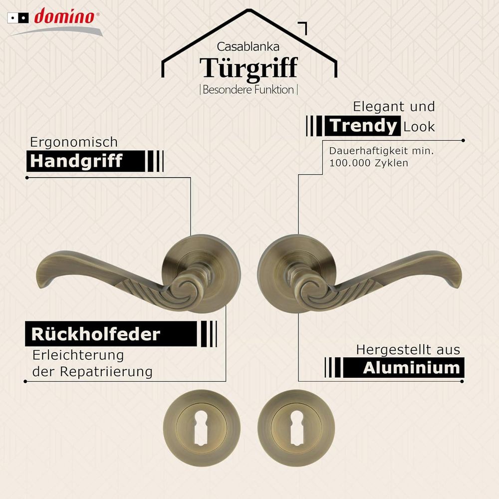DOMINO Türgriff Drückergarnitur BB-Buntbart Set | Rund BB Rosette | Zimmertür, Bürotür, Kellertür & Innentür  | Aluminium | Bronze | CASABLANKA-R M3 |