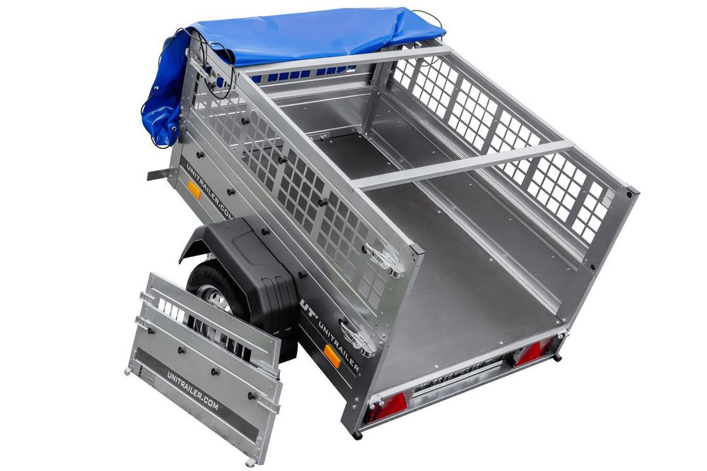 Kompakter Anhänger Garden Trailer 150 KIPP 150x106 cm 750 kg mit Laubgitteraufsatz