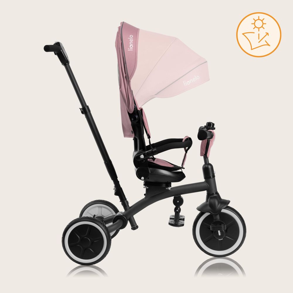 Lionelo Tris Plus dreirad laufrad bis 25 kg Kinderdreirad Lenkstange Baby Kinderwagen Montage ohne Werkzeug - Rosa
