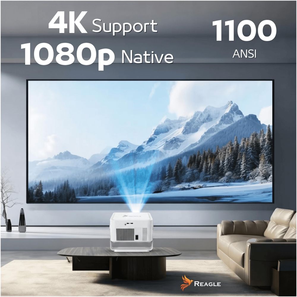 Smart Beamer Android 14 1100 ANSI 4K Full HD 1080P 2GB RAM WLAN 6 Bluetooth 5.4 Autofokus Keystone 140" Heimkino Reagle