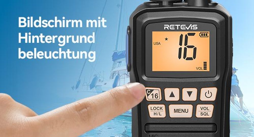 Retevis RM01P Seefunkgerät, Marine Radio, IP67, Schwimmende Vibration, 88 Kanäle,Typ-C, RM01 Verbesserte Version für Fischerboote und Transportschiffe