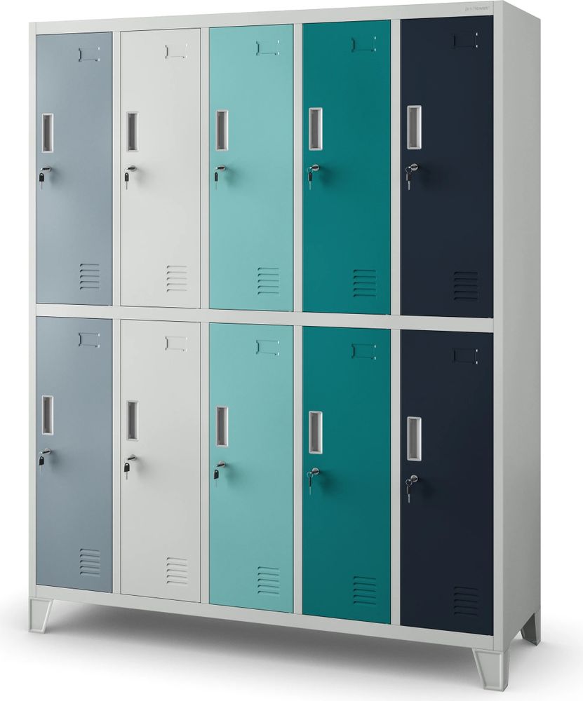 Umkleideschrank 5B2A Spind Spint Schließfachschrank Metallschrank mit 10 Fächern Etikettenhalter Metall 172 cm x 136 cm x 45 cm Farbe: Mehrfarbig
