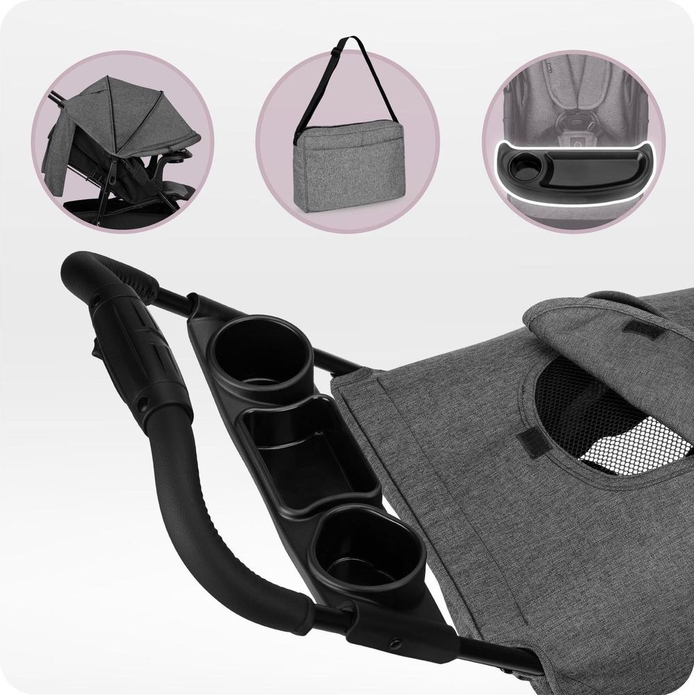 MoMi ISLA – Ultraleichter Baby Kompaktbuggy ab Geburt, verstellbar mit Sonnenverdeck, inkl. Organizer, Fußsack & Tasche, ideal für Reisen – Grau