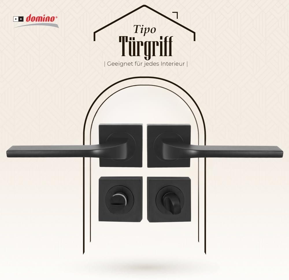 DOMINO Türgriff Drückergarnitur WC - Badezimmer Set | Vierkant-Rosette | Türbeschlag für Badezimmertüren | Set WC - Rosetten-Garnitur | Türklinke aus Aluminium | Bronze Türdrückergarnitur | TIPO-QR BLACK