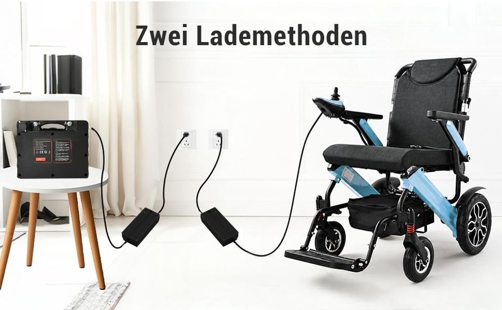ZYGENAIR Elektrorollstuhl Blau - Zwei Lademethoden – flexibel und schnell aufladen