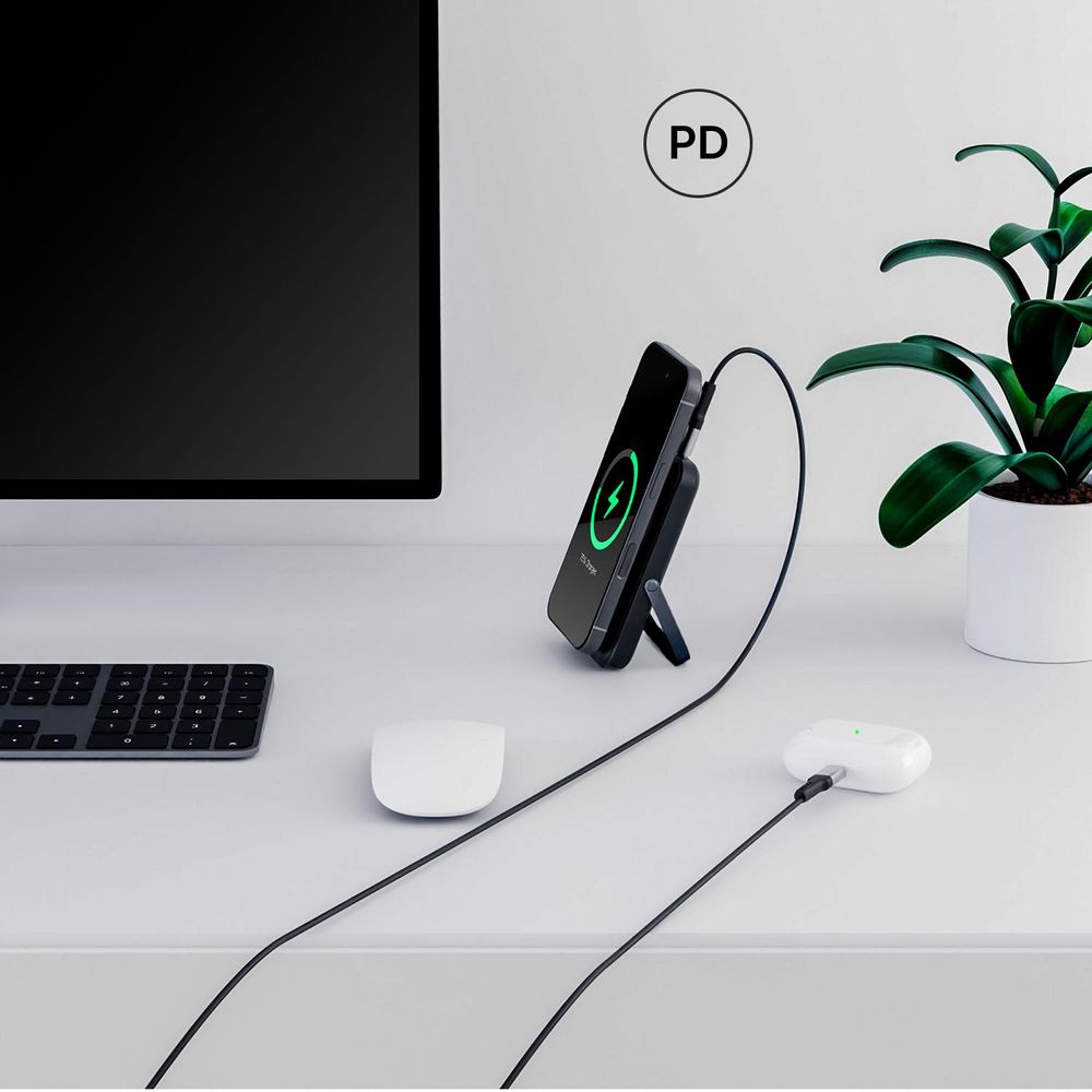 QUALO MagSafe Powerbank 10000 mAh z diodą LED i podstawką czarny QMPB5-LD-01