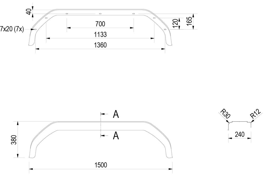 DE HAAN THMK 24150 Tandem-Kotflügel-Set 15-16 Zoll aus Kunststoff 2 Stück für Pkw-Anhänger 1500x240 mm als Radkasten