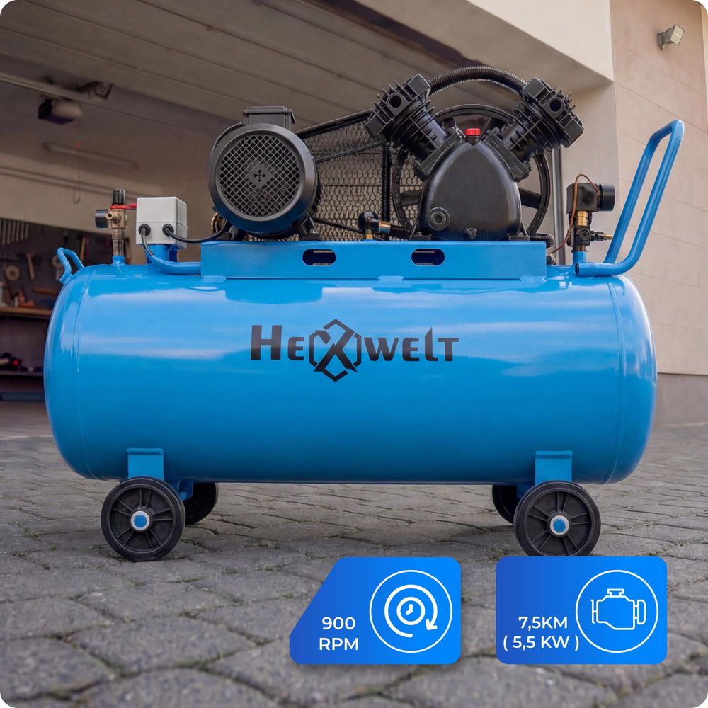 HEXWELT 200L Ölkompressor 5500W 8 Bar 730L/min Luftkompressor 2-Zylinder Werkstattkompressor 230V