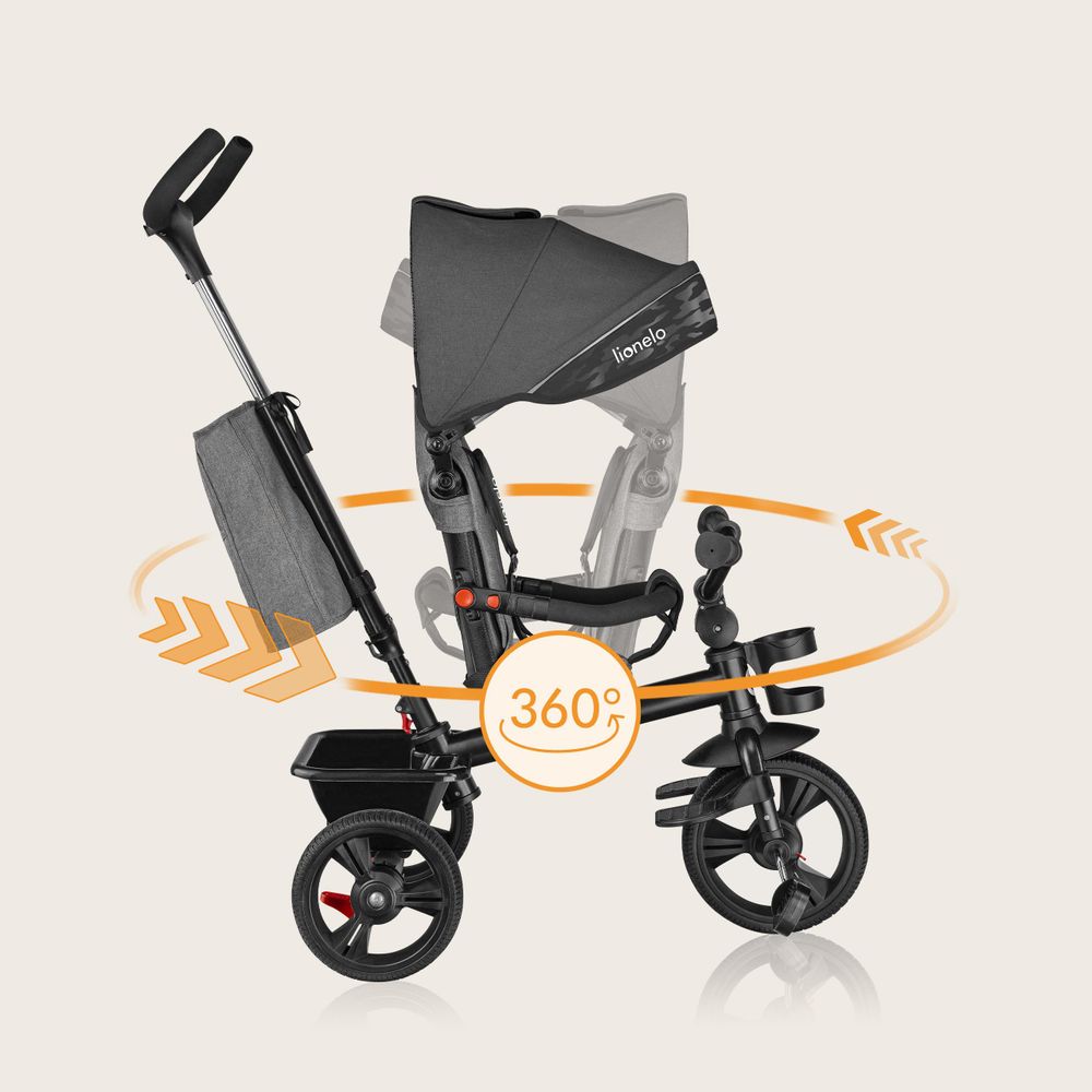 Lionelo Haari Dreirad Kinderdreirad Kinder Lenkstange Fahrrad Baby Kinderwagen Grau