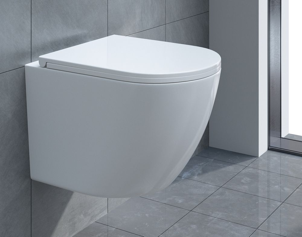 VILSTEIN Hänge WC Spülrandlos I Wand WC I Tiefspüler I inkl. abnehmbaren WC-Sitz mit Absenkautomatik