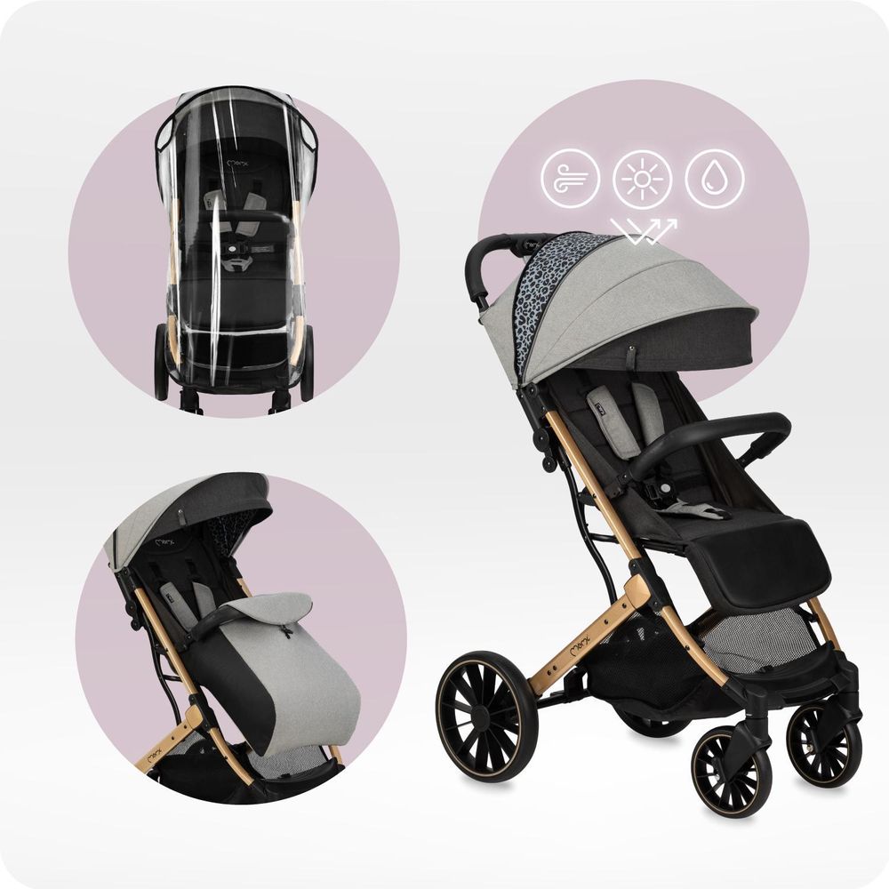 MoMi ESTELLE DAKAR Buggy Kinderwagen Bis zu 22 kg - Leicht, Moskitonetz, Schlafsack und Regenschutz - Grau
