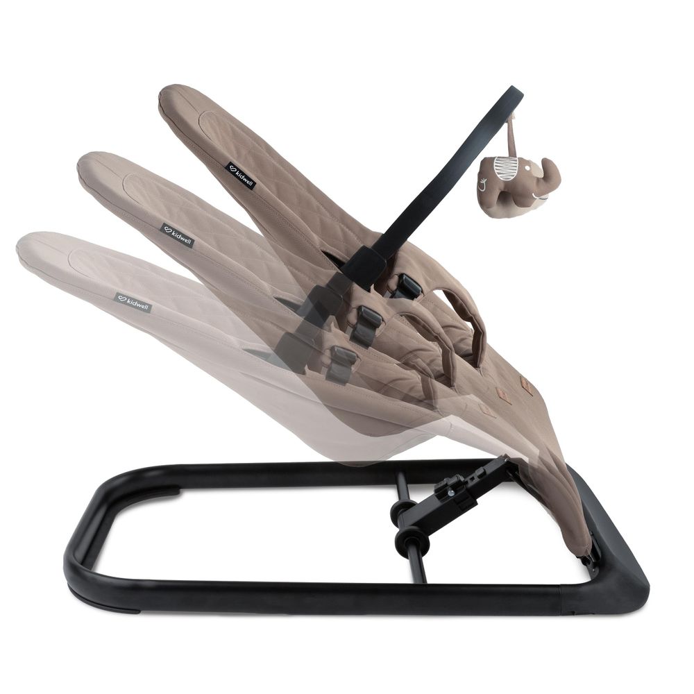 Kidwell LARO Babywippe – Ergonomische Babyschaukel mit 3-Punkt-Gurt, 3-fach verstellbarer Rückenlehne, Spielbogen & faltbar (Brown/Black)
