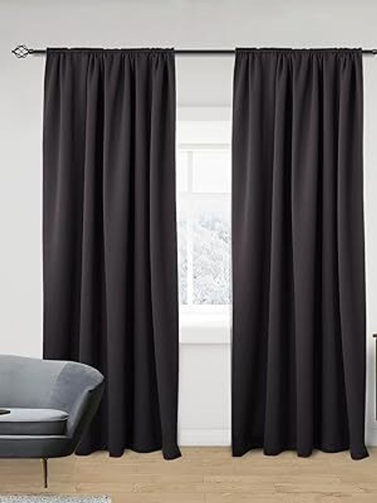 WOLTU 2er Set Gardine blickdicht 250 g/m² mit Kräuselband : Anthrazit 135x225 cm Farbe: Anthrazit Größe: 135x225 cm