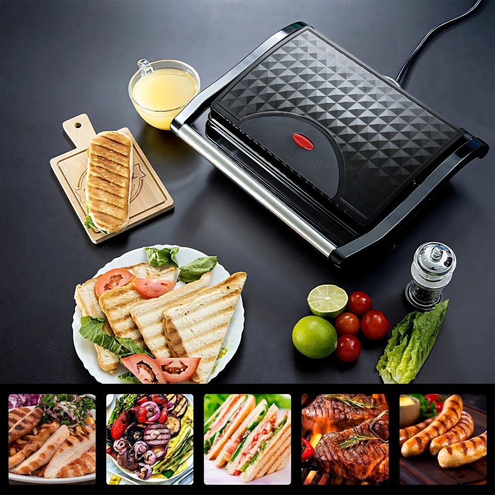 Kontaktgrill Elektrogrill Elektrischer Grillplatte Sandwichmaker Tischgrill Panini Grill Antihaftbeschichtete Platten Elektro Grill 750W Retoo