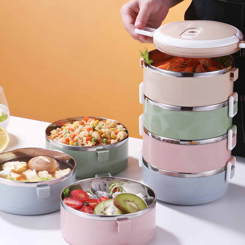 Thermo Lunchbox Edelstahl Lunchpot 4 Tier Box Tragbare Picknick Essen Wärmer Behälter 6-8 Stunden Heiß 12 Stunden Kalt Retoo