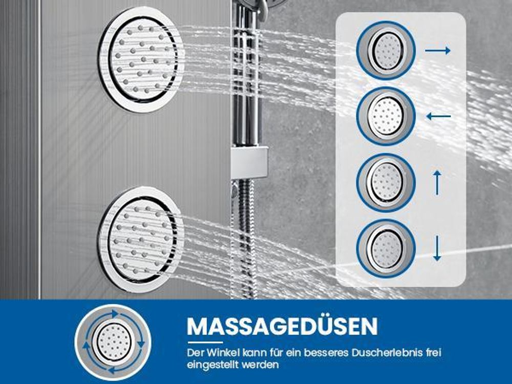 Duschpaneel Regendusche, Edelstahl Dusche Armaturen LED 3 x Massagedüsen Duschsystem Duschsäule Duscharmatur Wasserfall mit Temperatur Display Duschsystem aus Gebürstet