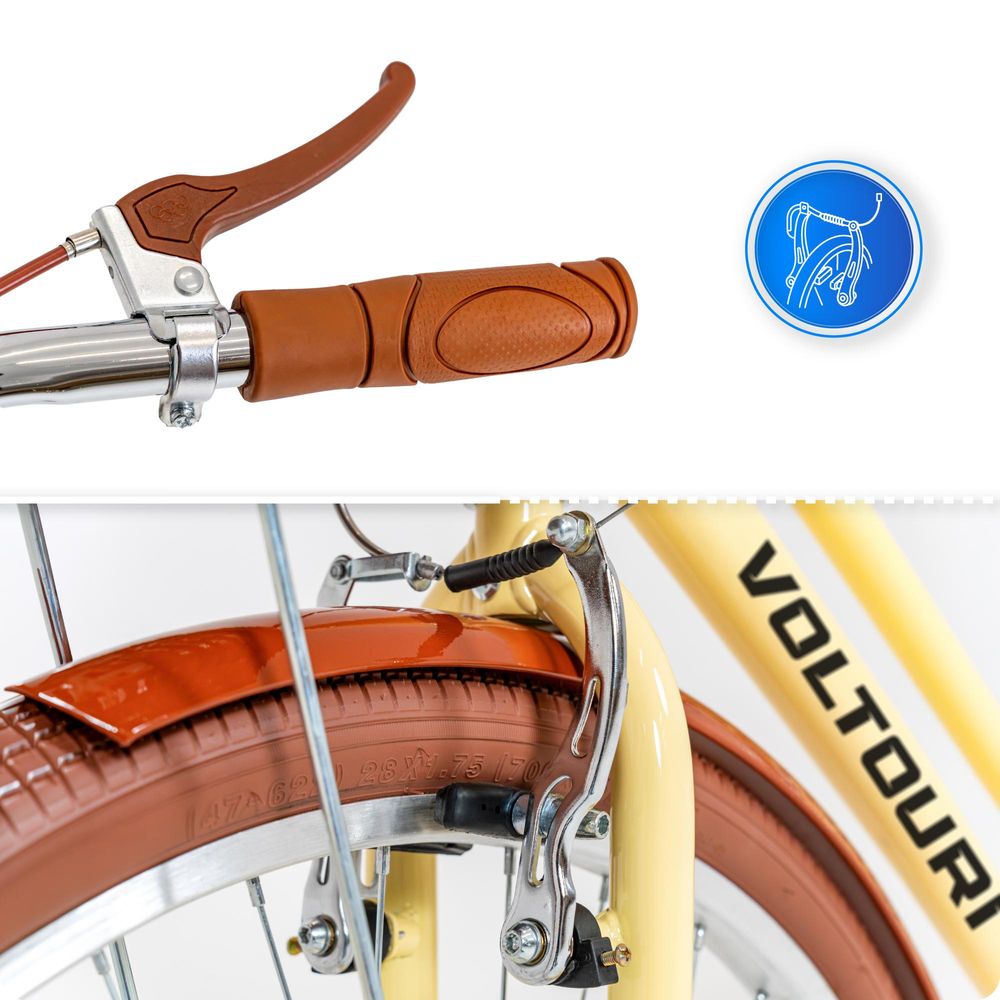 Damen Citybike 28 Zoll VOLTOURI Retro Fahrrad Korb Gepäckträger Stahlrahmen 17" Hellgelb