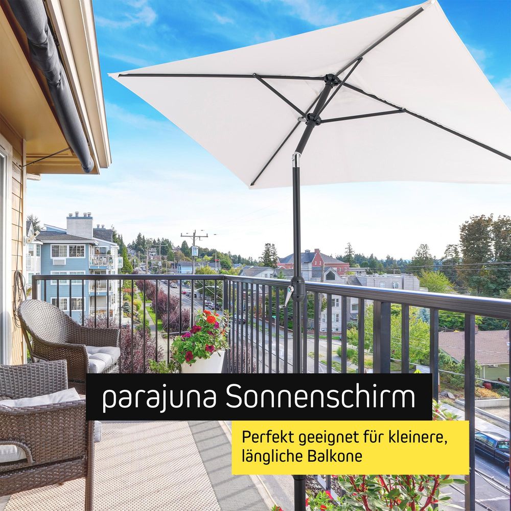 Sonnenschirm Balkon 2,3x1,3 m rechteckig knickbar mit Kurbel UV-Schutz grau paramondo parajuna