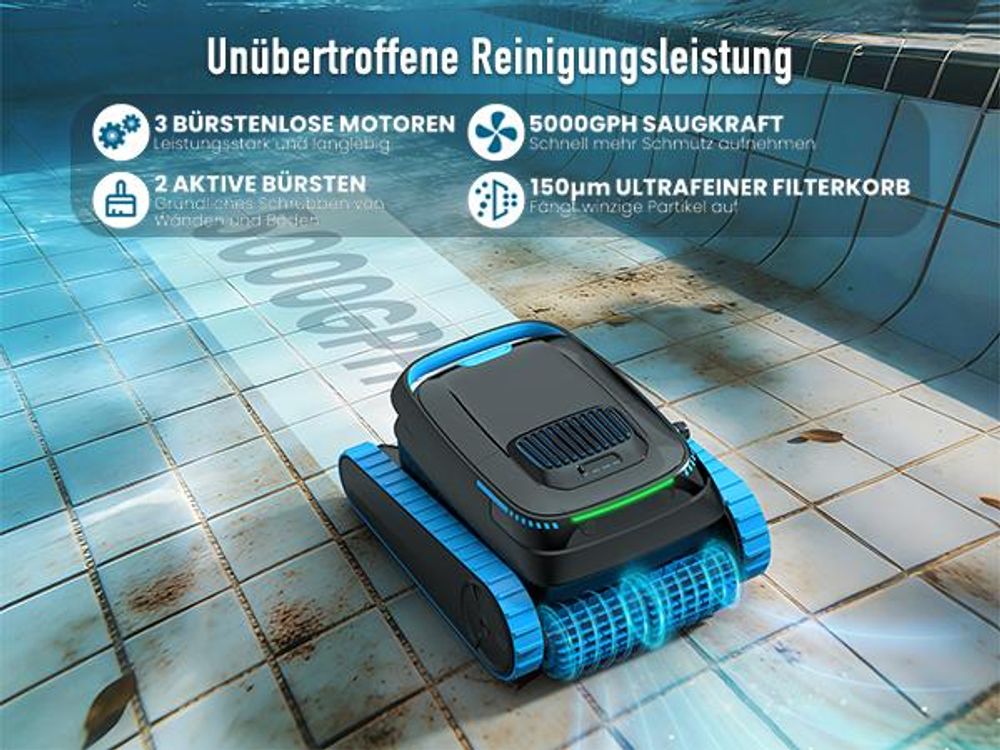AIRROBO Poolroboter mit APP, 120min Laufzeit, 170m², 4L Filterkorb, 150μm, Intelligente Navigation, Akku Poolsauger für Boden/Wande/Wasserlinie