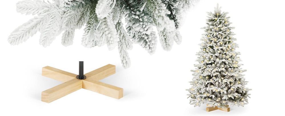 Salcar 210cm Künstlicher Weihnachtsbaum mit Schnee inkl. 1898 Spitzen PE+PVC Nadeln, 500 warmweiße LED-Leuchten & Metallständer, Tannenbaum
