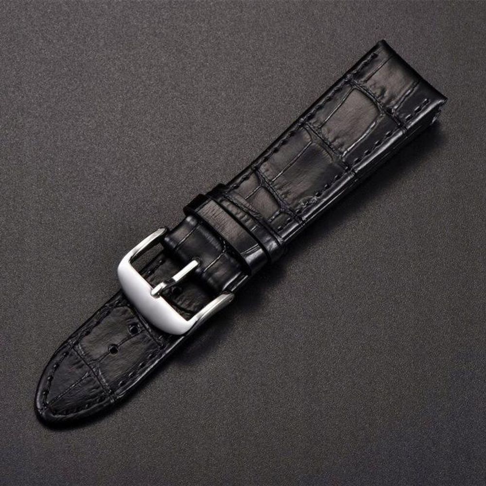 Lederarmband Für Smartwatch 20Mm Universal Schwarz + Federsteg