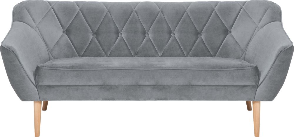 QLA Möbel 3-Sitzer Stoffsofa Skand in Grau: Skandinavische Couch mit hohen Holzbeinen, Sitzfläche und Rückenlehne gepolstert