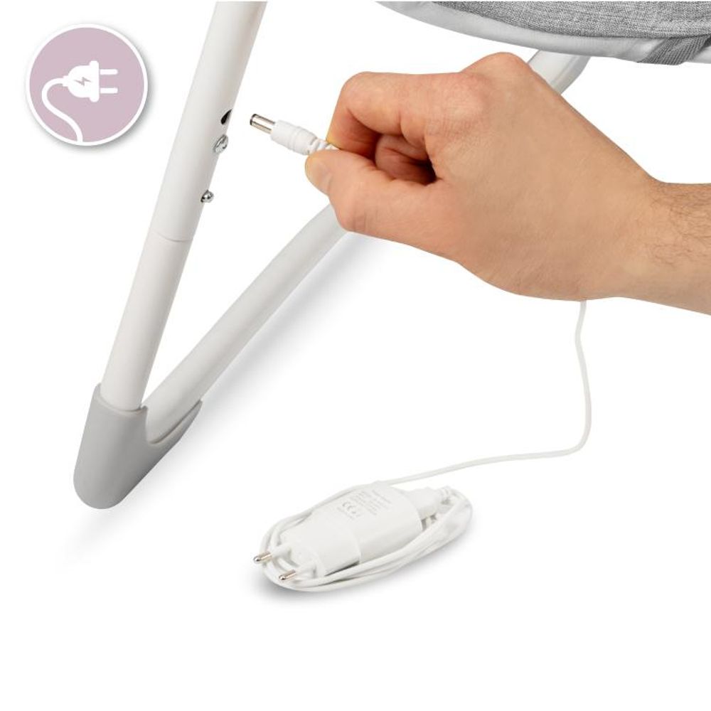 MoMi LISS – Elektrische Babywippe klappbar mit Timer, 5 Geschwindigkeiten, 6 Melodien & verstellbarem Spielbogen – Rosa