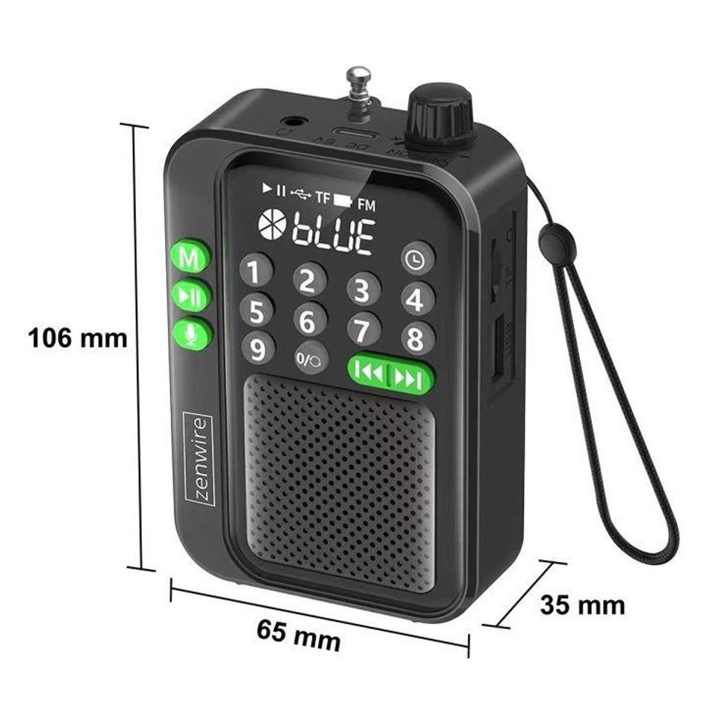 Mini FM rádio, kapesní rádio, Bluetooth, přenosné rádio, rádio na stavbu, zenwire