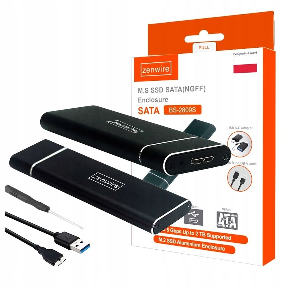 SSD Gehäuse - M.2 SATA NGFF - USB 3.0 - 6 Gbit/s - B Key B+M - 2230-2280 - Aluminium - Schwarz