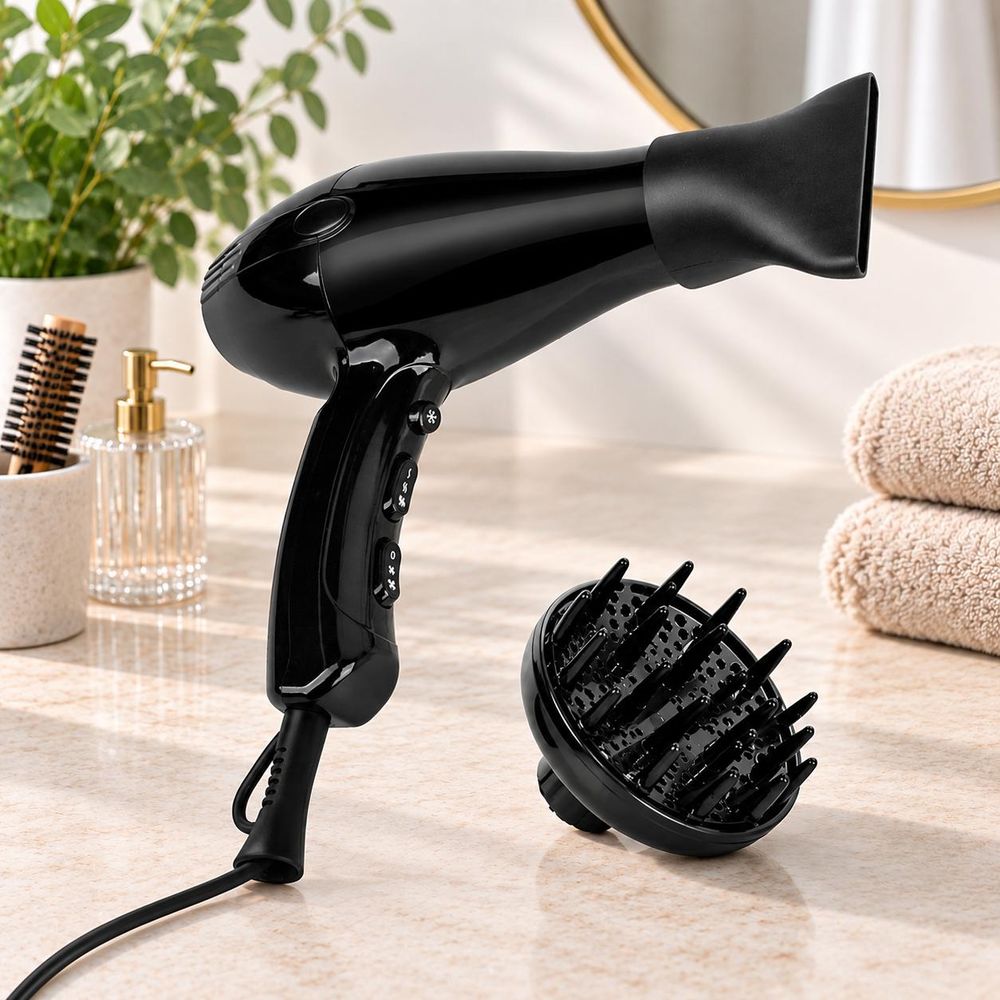Emerio Haardroger – Föhn – 2 Snelheden – 3 Temperatuurstanden – Cool Shot – Ionische Functie – Stylingmondstuk + Diffuser – 2200 W – HD-122192