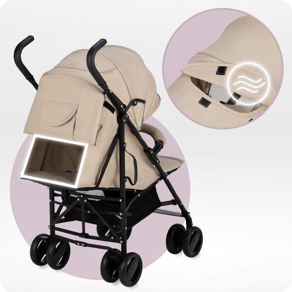 MoMi AKIRA Buggy Kinderwagen – Zusammenklappbar, Leicht 6,7 kg, Moskitonetz, Regenschutz, Korb, Tasche – Beige