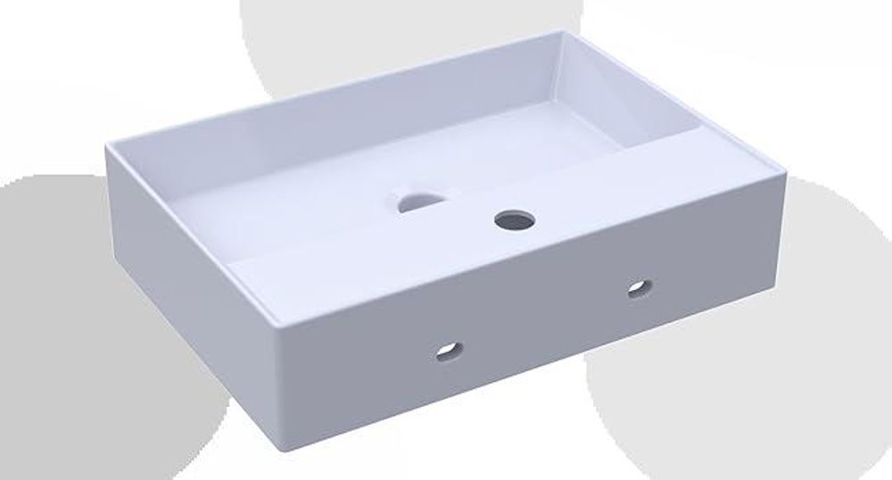 Keramik Waschbecken 50x35x12,5 cm, Weißes Hängewaschbecken für Badezimmer, Aufsatzwaschbecken mit Überlauf