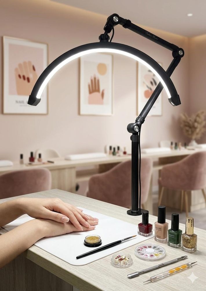 Lampa kosmetyczna Moon biurkowa do przedłużania rzęs led bezcieniowa ze statywem przykręcanym czarna