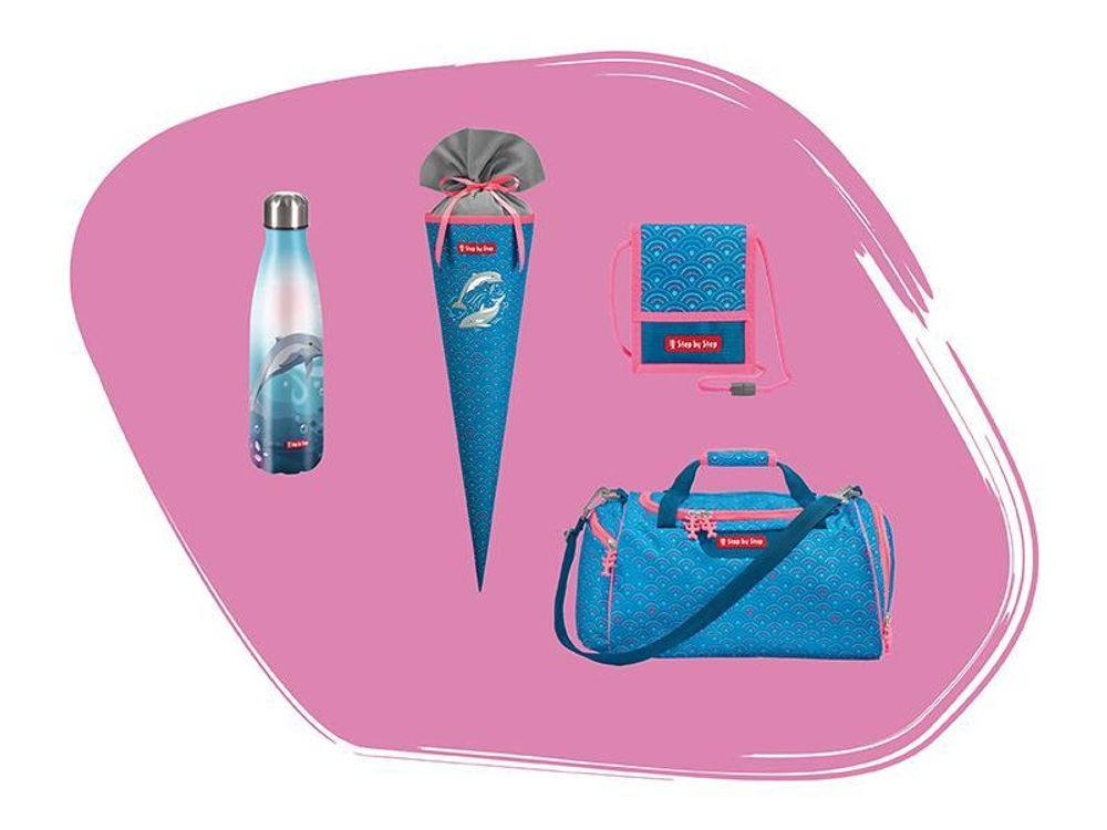 Step by Step Schulranzen-Set 2IN1 PLUS „Dolphin Pippa“, 10-teilig, blau