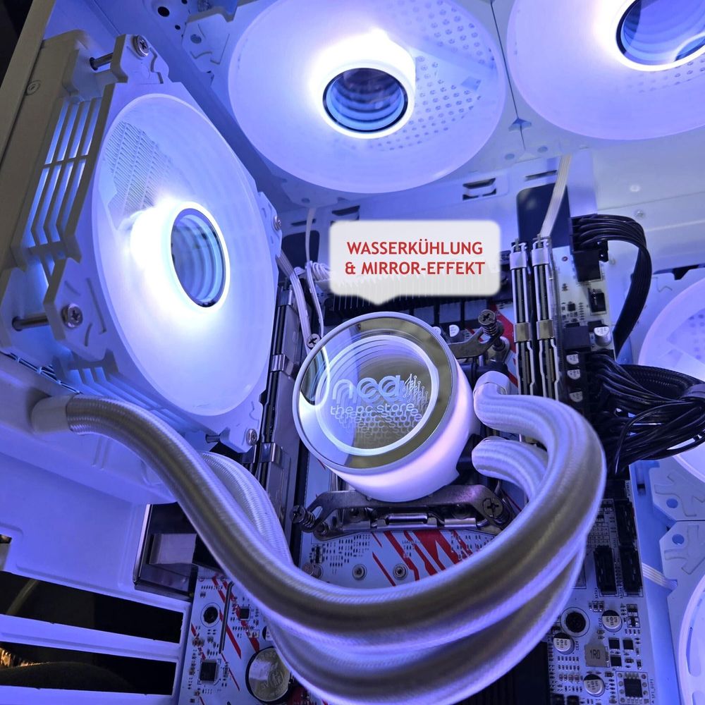 Gaming PC WHITE | NVIDIA RTX 5060 | 128GB RAM 2TB SSD | Intel 18 Core | RGB Lüfter mit Fernbedienung | Wasserkühlung | WLAN 5 | Win 11 | TPM 2.0