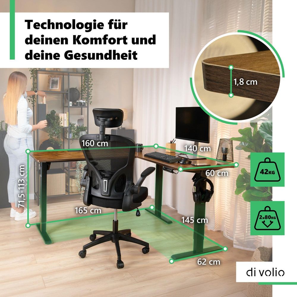 di volio Eckschreibtisch Montaro rechts – elektrisch, höhenverstellbar, braun