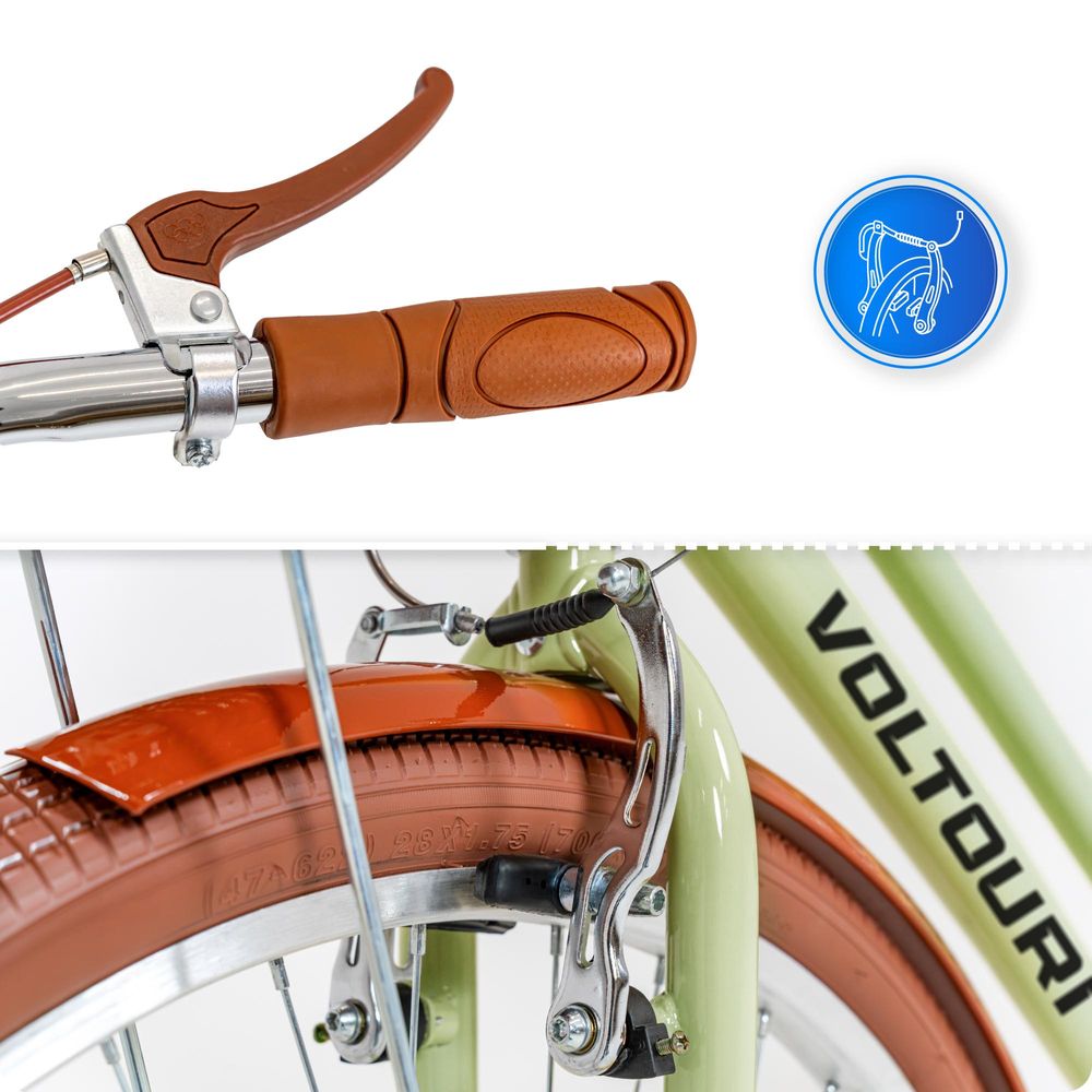 Vélo de Ville Femme 28 Pouces Retro VOLTOURI Panier Porte-Bagages Cadre Acier 17"