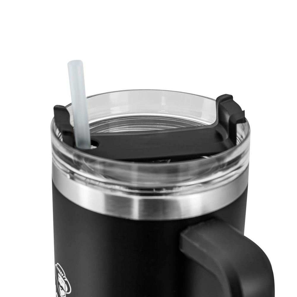 Cebador - Thermobecher mit Strohhalm Flow XXL 1200ml  –  Edelstahl Trinkbecher, Schwarz – Großer Kaffeebecher für Auto, Büro, Alltag