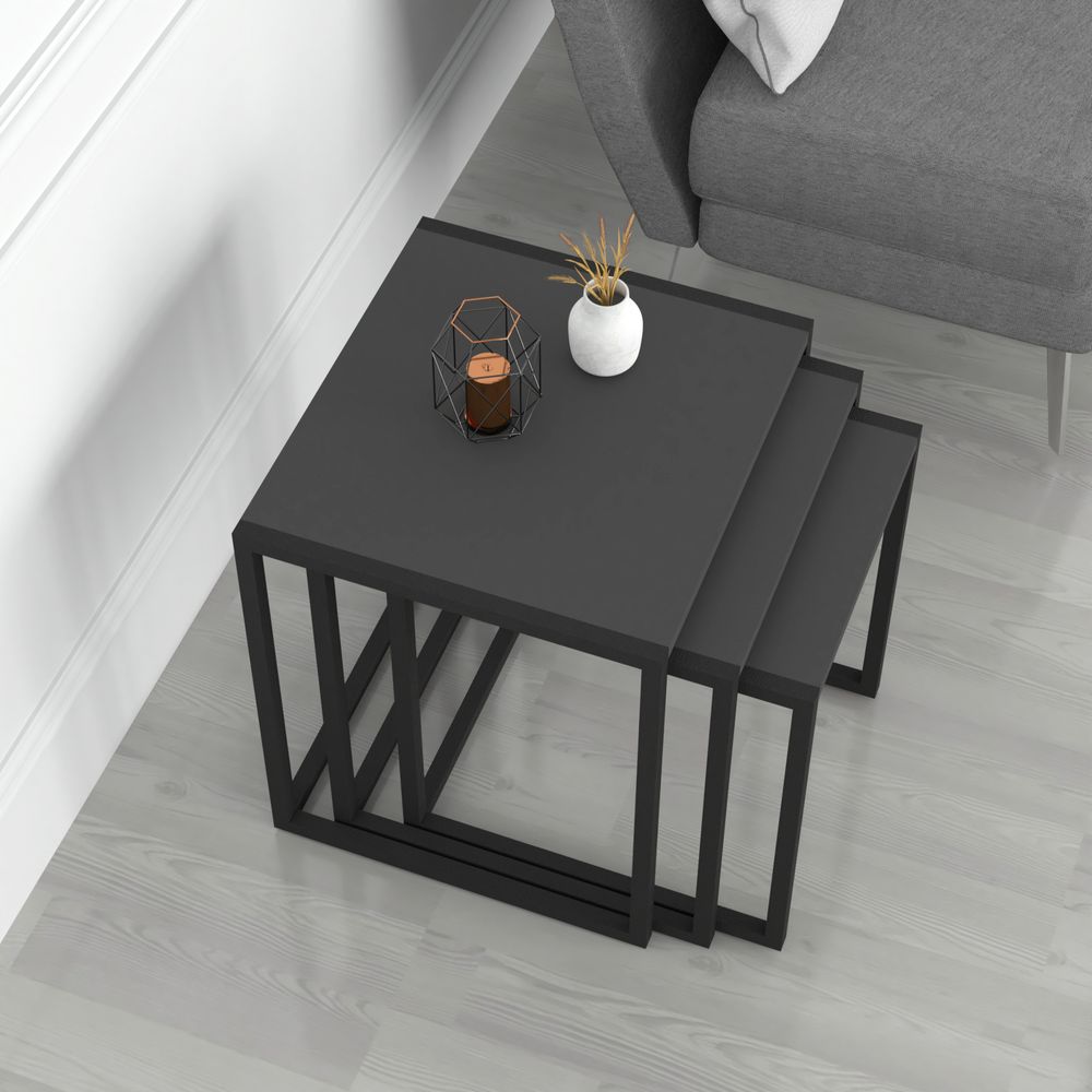 Beistelltisch Sunnfjord 3er Set Couchtisch Anthrazit Wohnzimmertisch modern Metallgestell Satztisch rechteckig Kaffeetisch