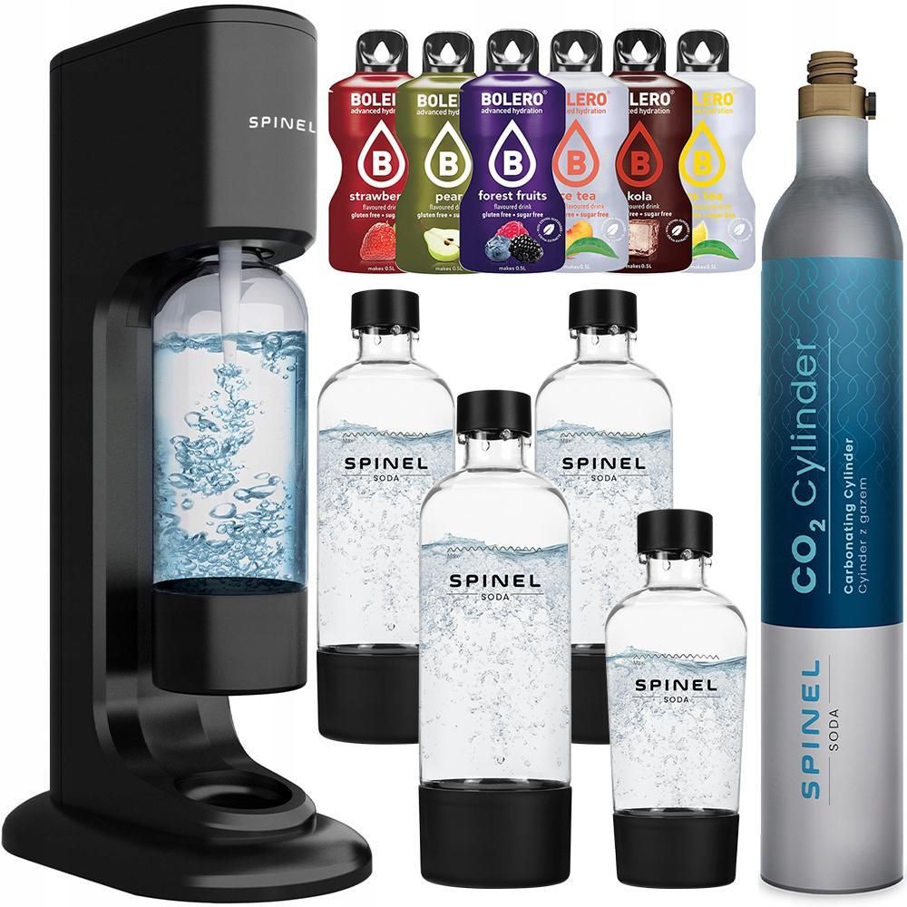 SpinelSoda BubbleON Wassersprudler + SpinelSoda Black 1L Flasche + SpinelSoda Black 500ml Flasche + Bolero