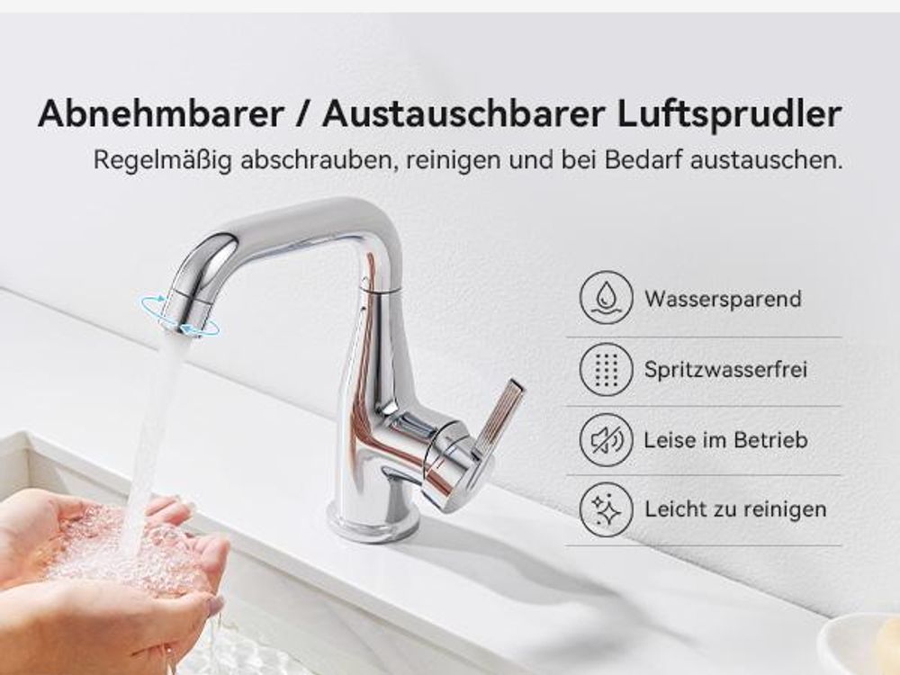 360° Schwenkbar Waschtischarmatur, Kalt Warm bleifrei Wasserhahn, Cecipa, Badarmatur Mischbatterie, Wasserhahn Bad, Waschbeckenarmatur Chrom