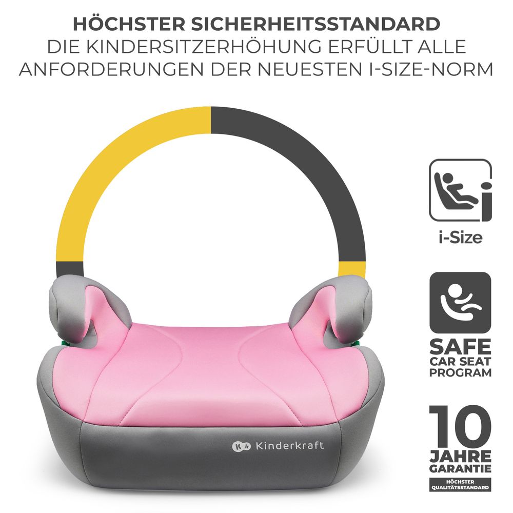 Kinderkraft I-BOOST i-Size - Sitzerhöhung 135-150 cm - R129 Norm - ISOFIX - Ergonomisch - Weicher Schaumstoff - Abnehmbarer Bezug - Rosa