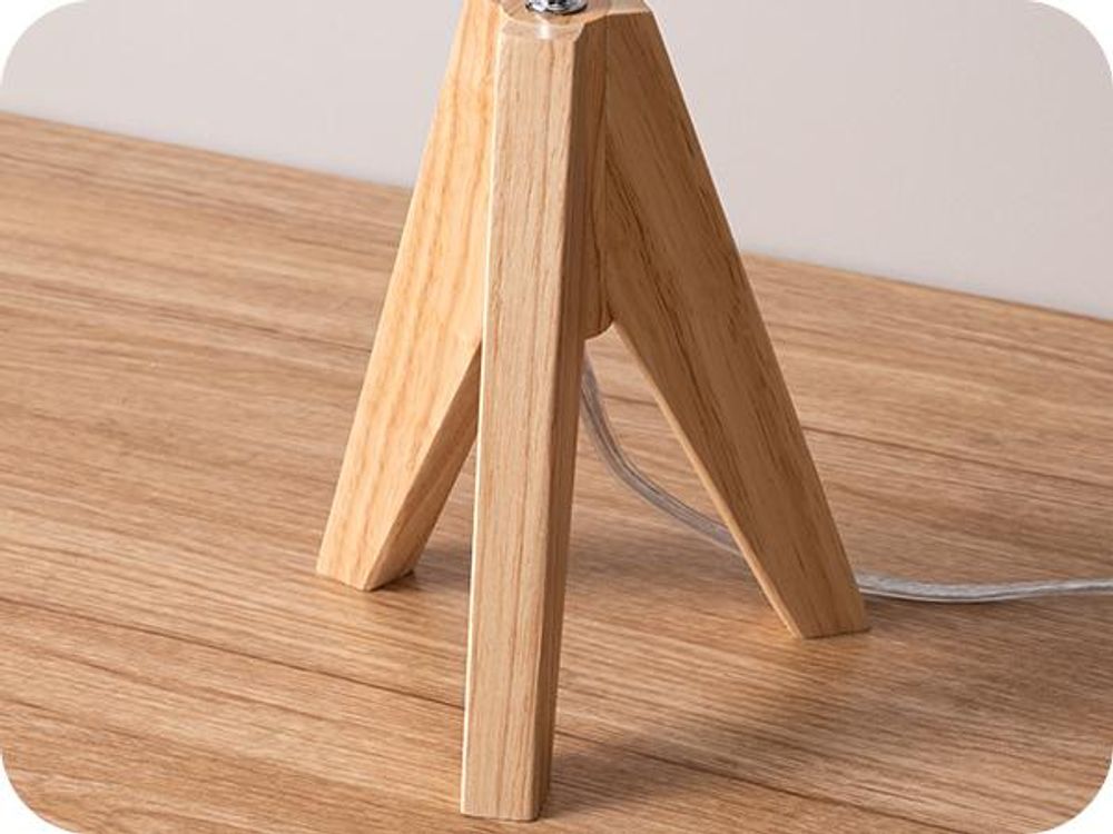 EDISHINE Nachttischlampe Holz 2er Set, Stativ Tischlampe Grau, E27 Leinen Schirm