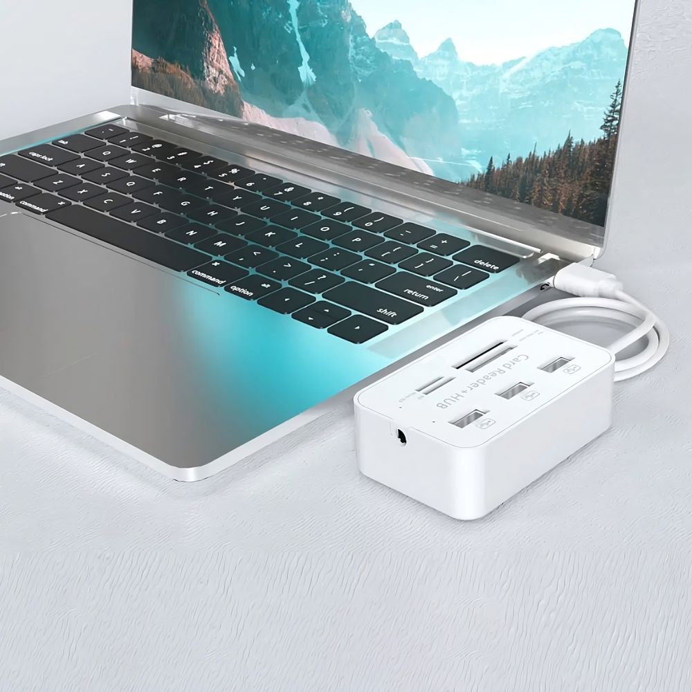 Kartenleser USB mit 3x USB Hub, Speicherkartenleser Verteiler für SD, Micro SD, SDHC, SDXC Adapter kompatibel mit PC, Tablet & Smartphone Retoo