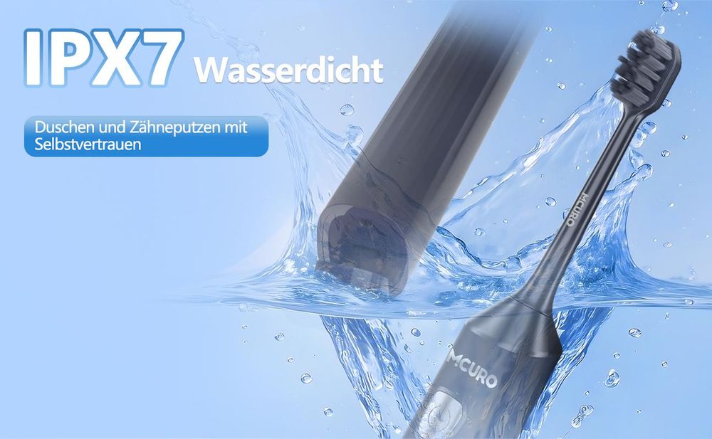 MCURO Elektrische Schallzahnbürste, 45.000 VPM, 5 Modi & 3 Intensitätsstufen, Type-C Schnellladung, 180 Tage Akku, 6 Bürstenköpfe, Dunkelblau